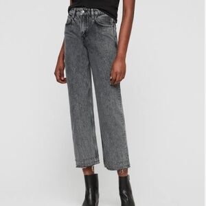 Allsaints Jeans Womens 27 Ava Stud Hem Cropped Boyfriend Gray Raw Hem Studded
